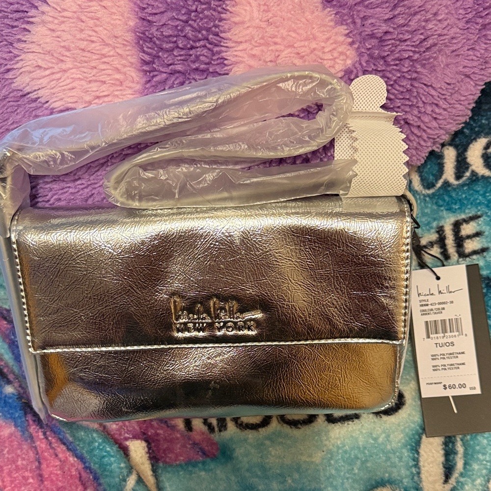 Nicole Miller Metallic Silver Crossbody Bag